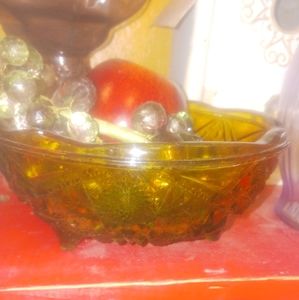 FENTON COLLECTIONS STAR OF DAVID IRIDESCENT AMBER BOWL ....RARE BIG